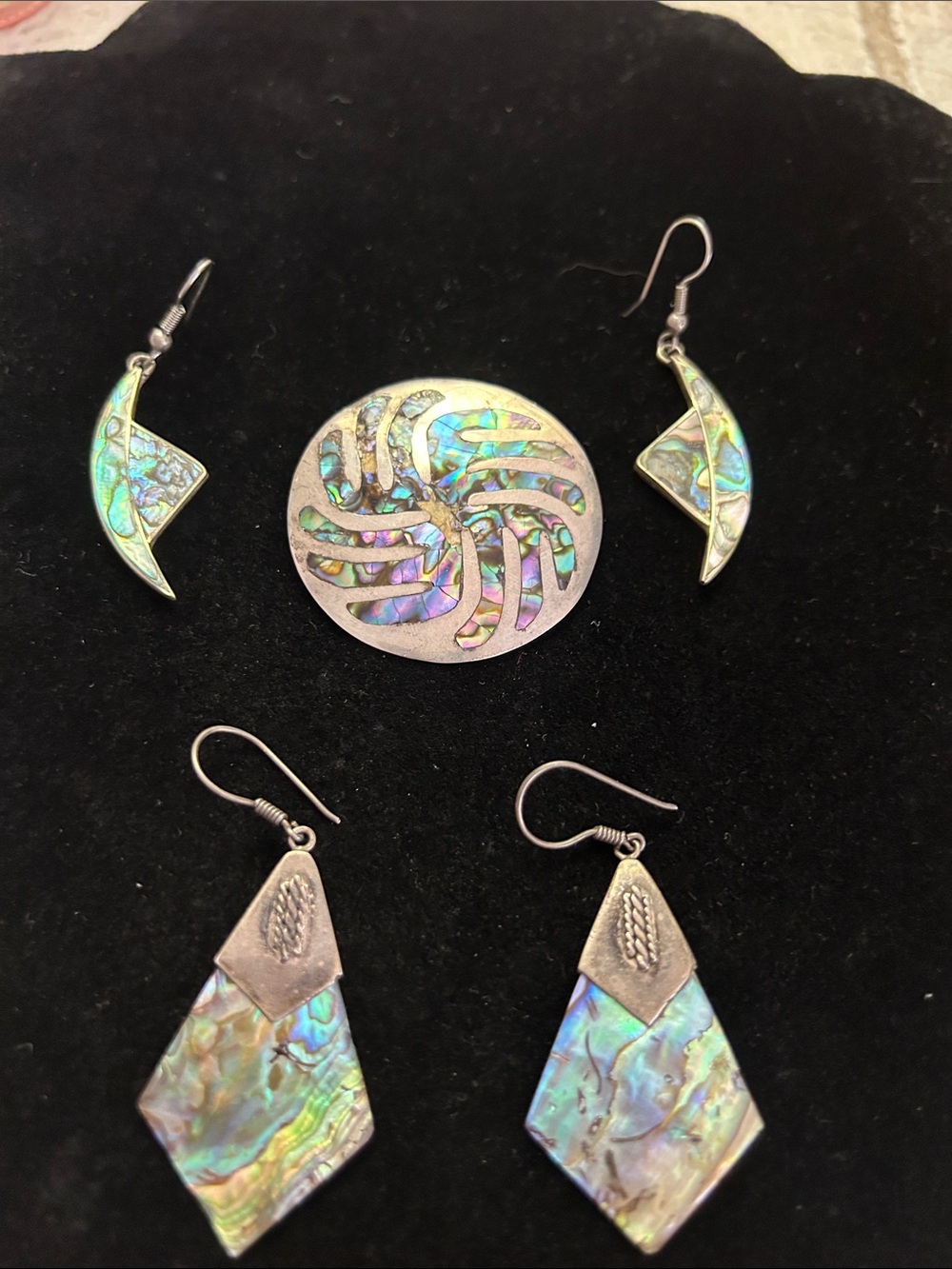Iridescent Abalone Drop Earrings - Multicolor Shell Accent